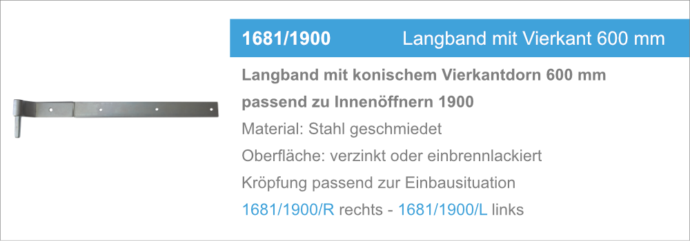 1681/1900 Langband mit Vierkant 600 mm